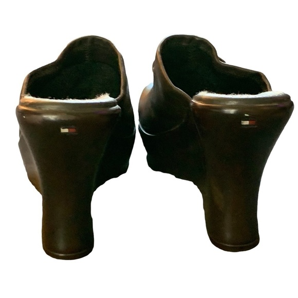 VINTAGE TOMMY GIRL Chunky Brown Leather Platform Mules Clogs Y2K 2000s Size 6 - Picture 6 of 8